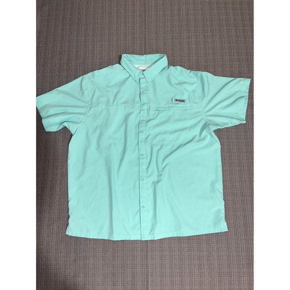 Columbia Other - Columbia PFG Fishing Shirt Mens 2XL Aqua Short Sleeve Spread Collar Button Up